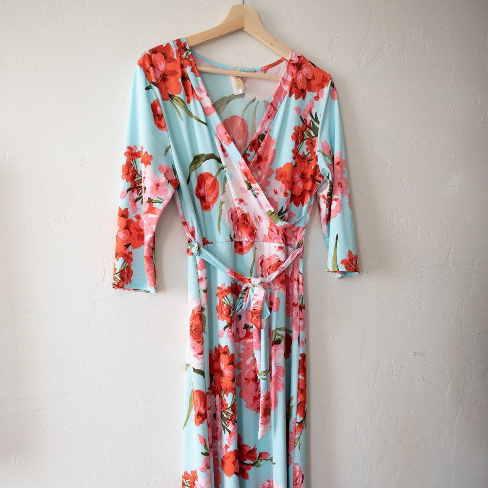 Teal floral maxi dress